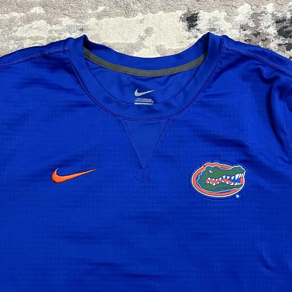 Nike Florida Gators Shirt Mens Large Long Sleeve Blue Embroidered Logo Waffle